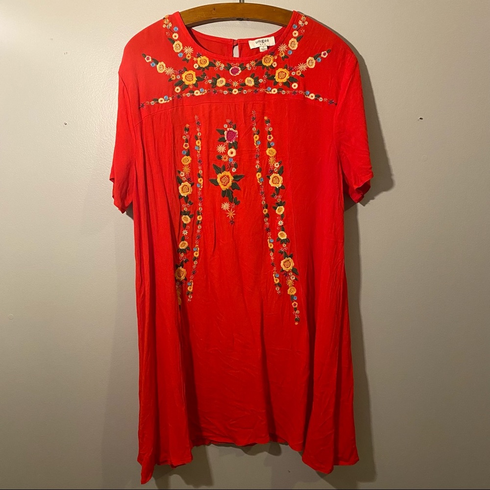 Red floral detail dress